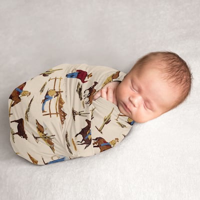 Wild West Cowboy Collection Boy Baby Swaddle Receiving Blanket - Red, Blue, Tan Western Southern Country Horse
