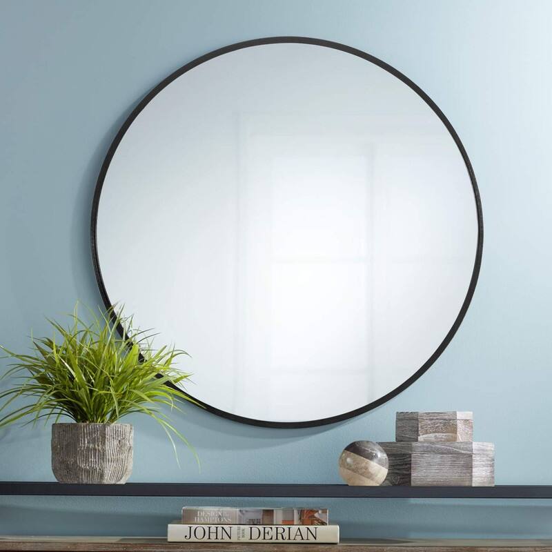 Classic Round Accent Bathroom Mirror Metal Frame Hanging Wall Mounted Circle Mirror for Wall Decor Vanity Entryway Living Room