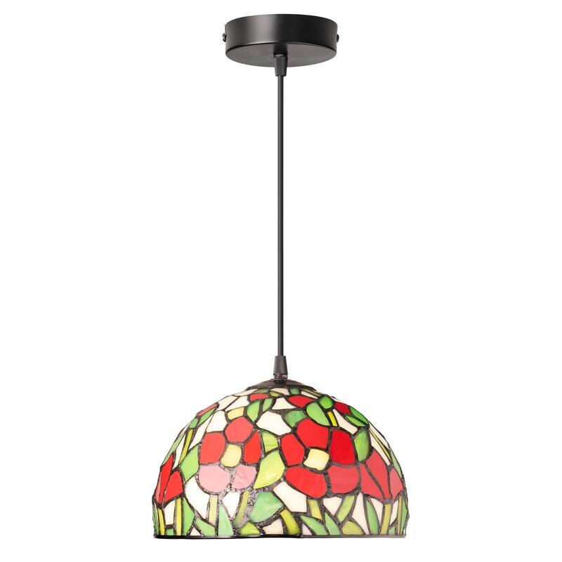 Flores River of Goods Black Metal and Stained Glass 9.5-Inch Pendant Light with Adjustable Hanging Cord - 9.5" x 9.5" x 72.5" - Red/Green/Yellow/White/Black - 9.5" x 9.5" x 72.5"