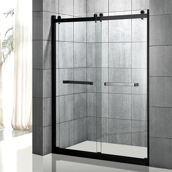 Matt Black Frameless Double Sliding Glass Shower Doors - Bed Bath ...