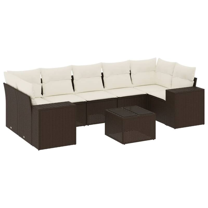 vidaXL Patio Sofa Set with Cushions Outdoor Furniture 8 Piece Poly Rattan - 24.4 x 24.4 x 27.2