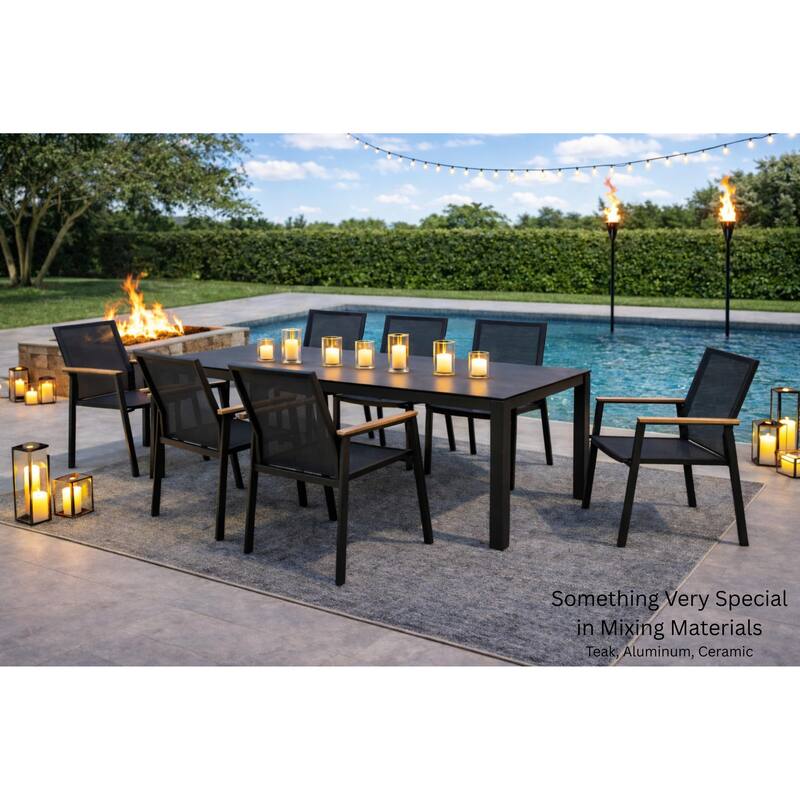 Bernini Dark Grey 9-Piece Aluminum Outdoor Dining Set with Sling Set in Smoke Grey - N/A