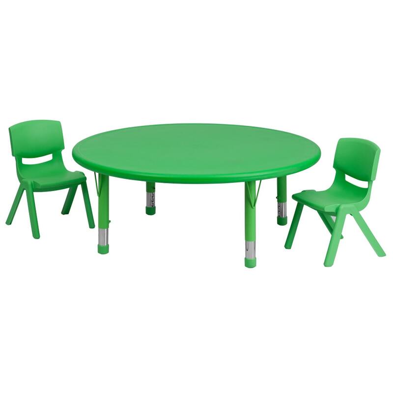 45" Round Plastic Height Adjustable Activity Table Set with 2 or 4 Chairs - 2 chairs - Green