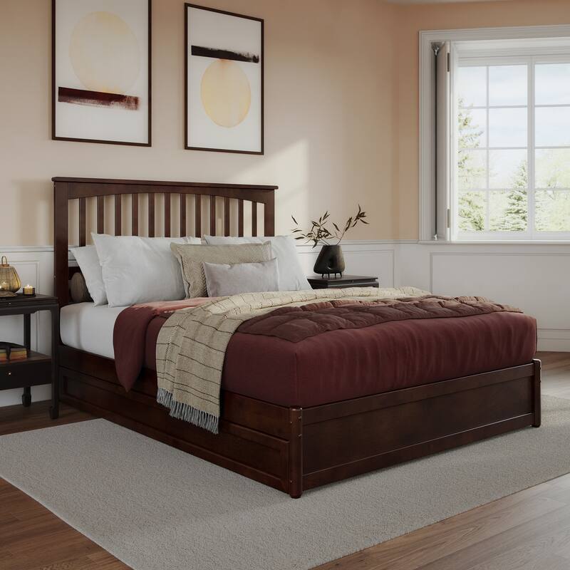 Everett Platform Bed with Panel Footboard and Twin XL Trundle
