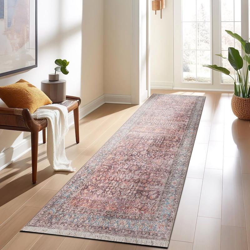 World Rug Gallery Vintage Distressed Bordered Washable Area Rug - 2'6"x10' Runner