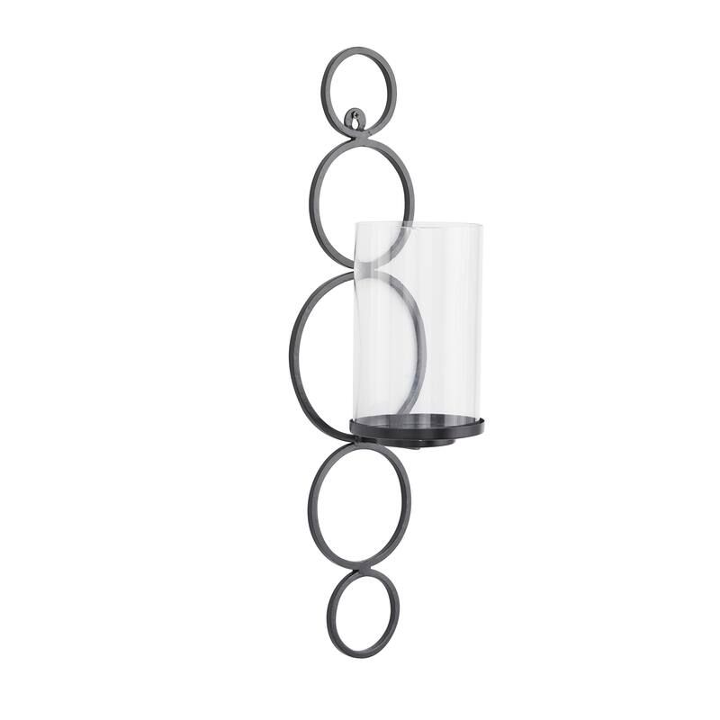 CosmoLiving by Cosmopolitan Metal Stacked Circle Geometric Wall Sconce with Glass Holder - Gold, Black, Silver