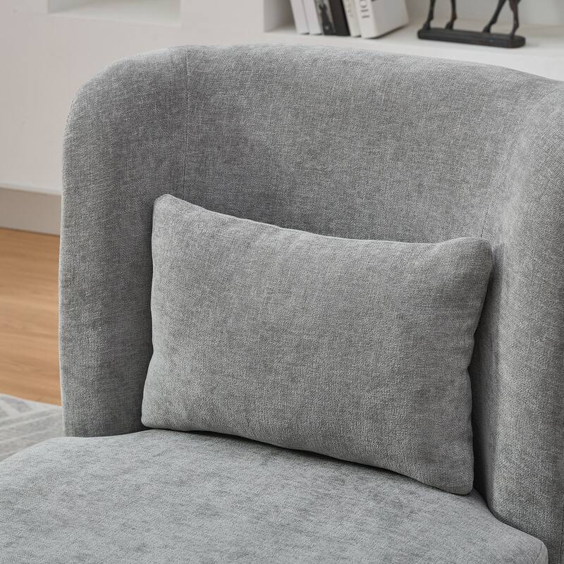 25.2 "Wide Modern Chenille Cushioned Armless Metal Base 360° Swivel Chair with Pillow, Lounge Area