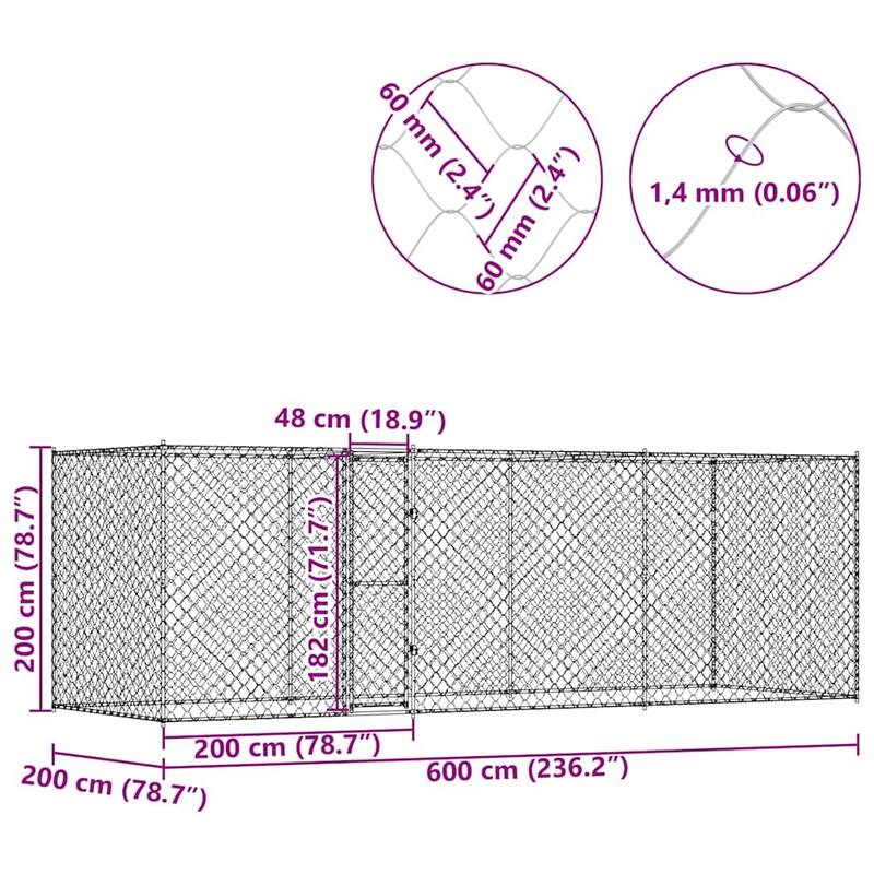 Dog Cage Silver 400/600/800 x 200 x 256 cm Galvanised Steel