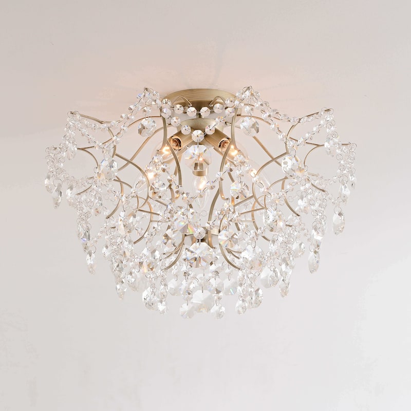 Dalia Brushed Silver-ish Champagne 5-Light Larger Crystal Flush Mount - 20 inches in diameter x 14 inches in height