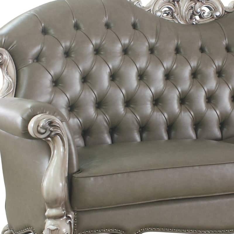 HomeRoots 96" Bone Faux Leather Sofa And Toss Pillows With White Legs - 96