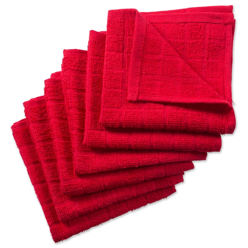DII Solid Windowpane Terry Dishcloth Set of 6 - Red