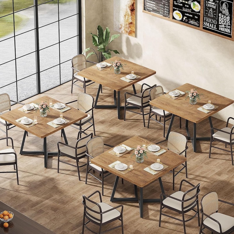 Square Dining Table Set, Industrial Dinner Table with Metal Base for Bar, Coffee Shop, Resturant - 4PCS - Natural
