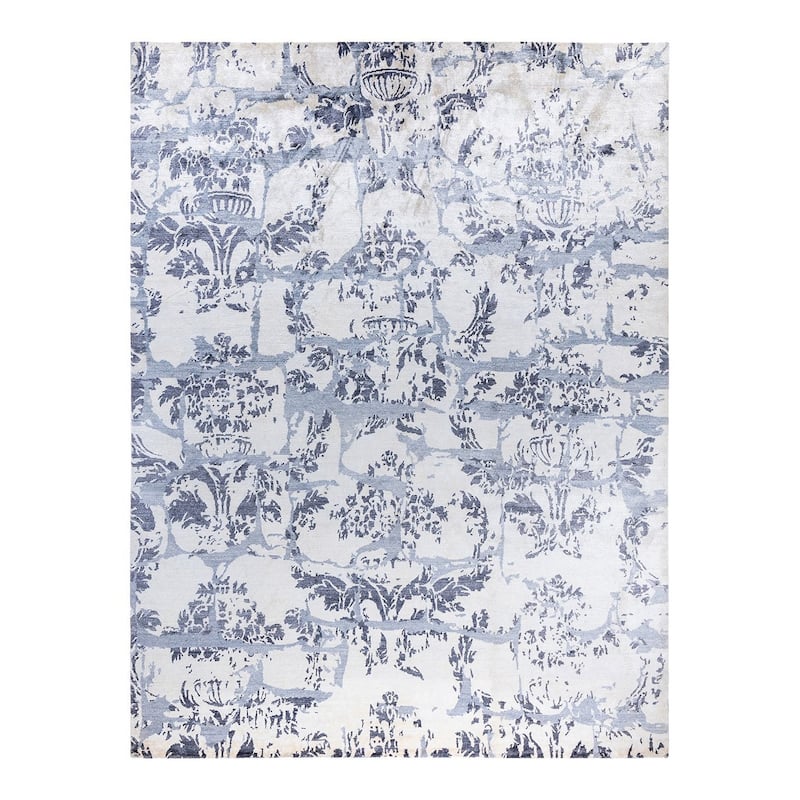 Modern One-of-a-Kind Hand-Knotted Area Rug, Ivory - 9' 2" x 12' 2"