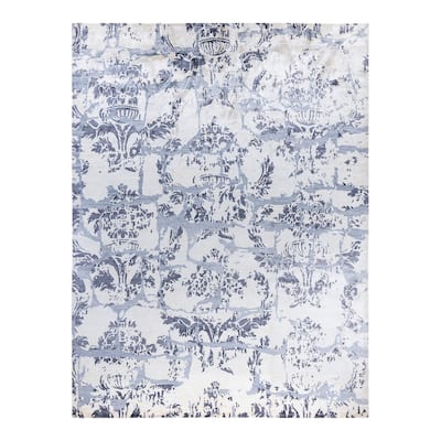 Modern One-of-a-Kind Hand-Knotted Area Rug, Ivory - 9' 2" x 12' 2"