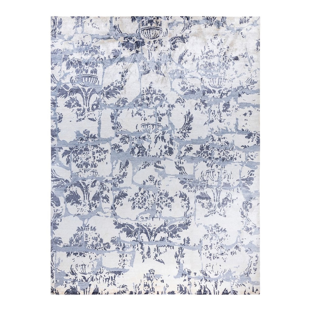 Modern One-of-a-Kind Hand-Knotted Area Rug, Ivory - 9' 2" x 12' 2"