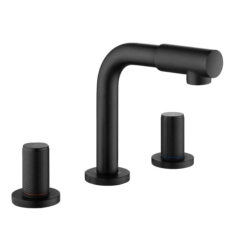 Widespread Bathroom Sink Faucet With Valve 8 Inch Double Handle Bathroom Faucets 3 Hole Modern Vanity Tap With 360 Swivle Spout - Matte Black