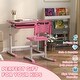 preview thumbnail 6 of 8, Kids Desk and Chairs Set, Height Adjustable Children School Study Desk with Tilt Desktop, Storage Drawer - Pink