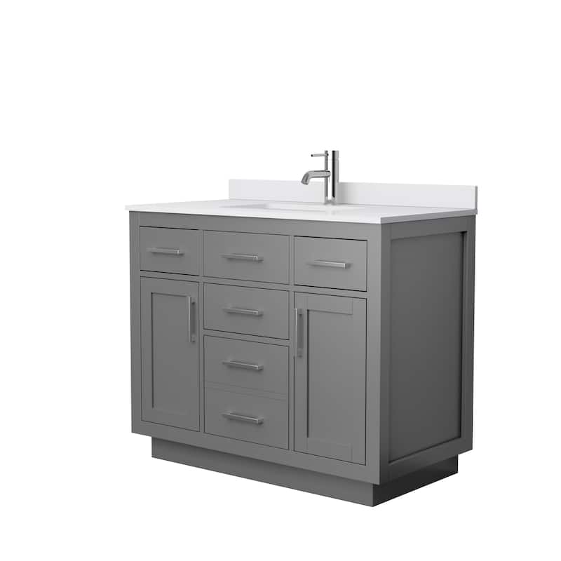Beckett TK 42-inch Single Vanity, Cultured Marble Top - Dark Gray, Nickel Trim, White Cultured Marble Top