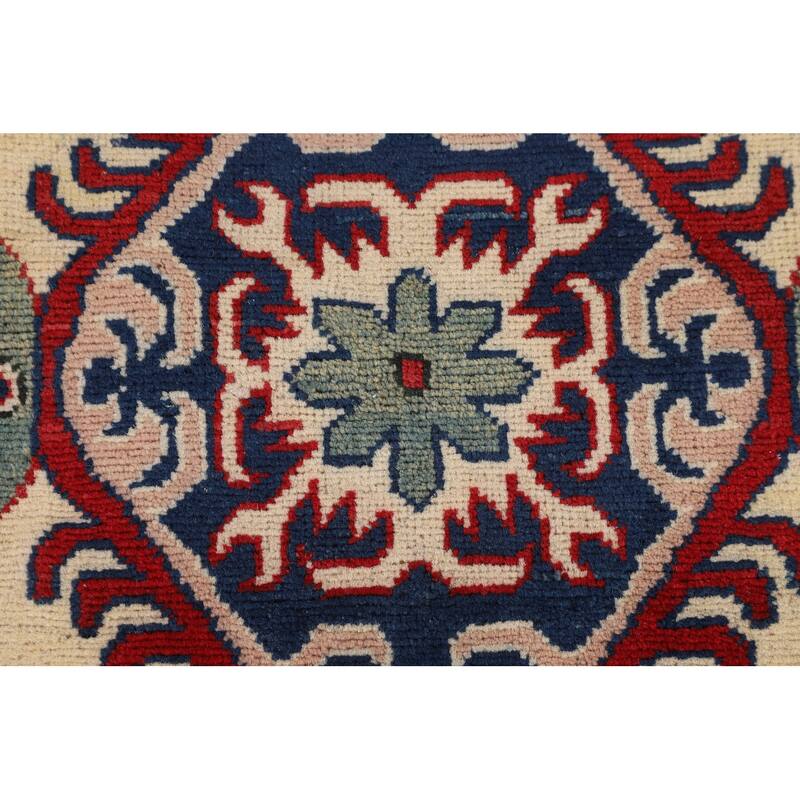 Geometric Kazak Accent Rug Hand-Knotted Foyer Wool Carpet - 3'5" x 4'10"