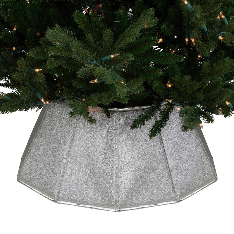27" Shiny Silver Fabric Hexagonal Christmas Tree Collar - 27
