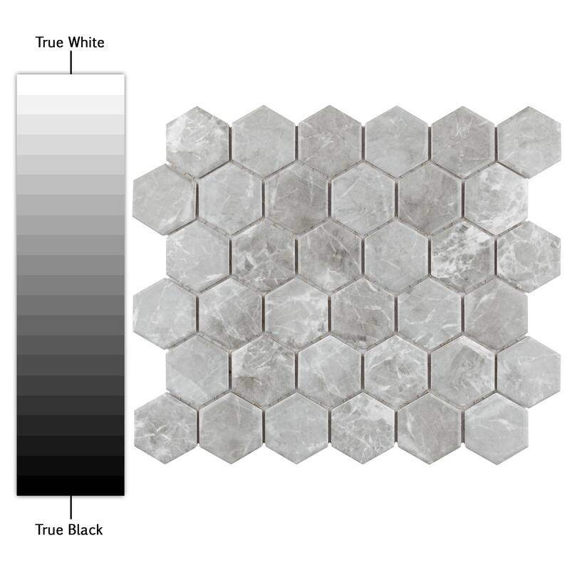 Merola Tile Flo 2" Hex Grey 11-1/8" x 12-5/8" Porcelain Mosaic Floor and Wall Tile