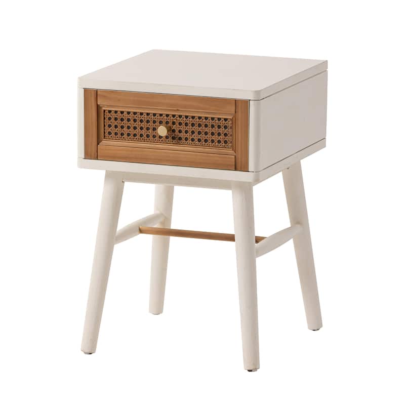 COZAYH Woven Cane Front Accent Nightstand with Brass Knobs, Accent Dresser