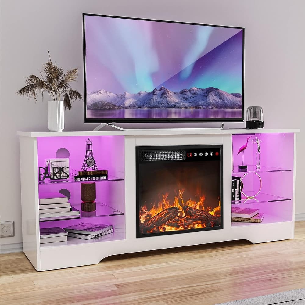 Bossin 58" Fireplace TV Stand with 18'' Electric Fireplace,Modern Entertainment Center for 65'' TVs,TV Console
