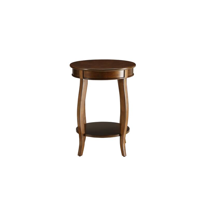 Charming Walnut Finish Accent Table with Open Shelf Storage