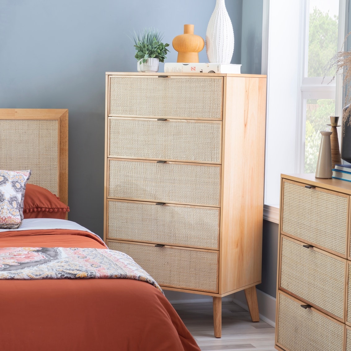 Linon Adelphi Rattan 5-Drawer Chest