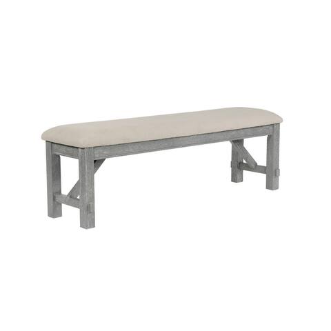 20 Inch Weathered Padded Wooden Dining Bench, Beige and Gray
