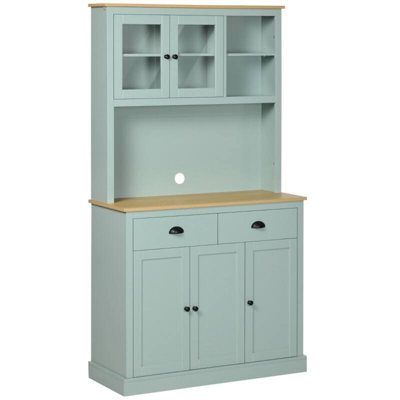 Light Blue Kitchen Pantry Cabinet with Storage Adjustable Shelves and Open Counter - 39.25" W x 15.75" D x 70.75" H