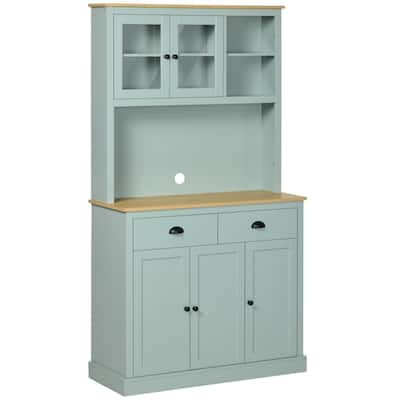 Light Blue Kitchen Pantry Cabinet with Storage Adjustable Shelves and Open Counter - 39.25" W x 15.75" D x 70.75" H