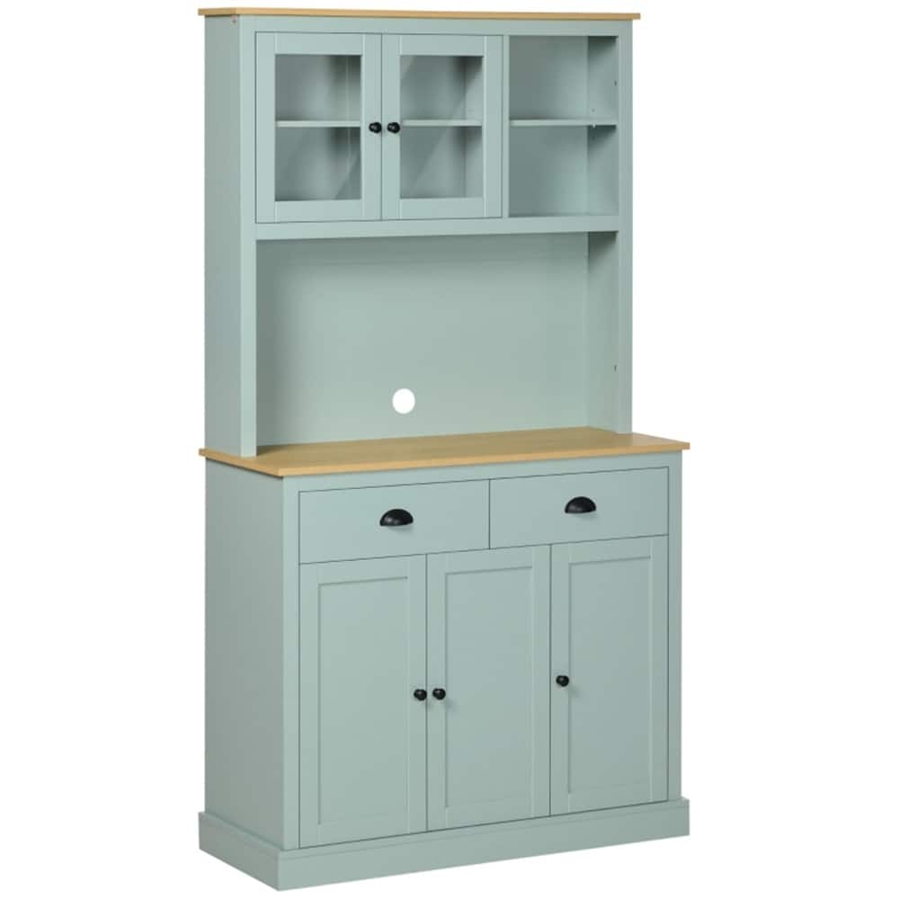 Light Blue Kitchen Pantry Cabinet with Storage Adjustable Shelves and Open Counter - 39.25" W x 15.75" D x 70.75" H