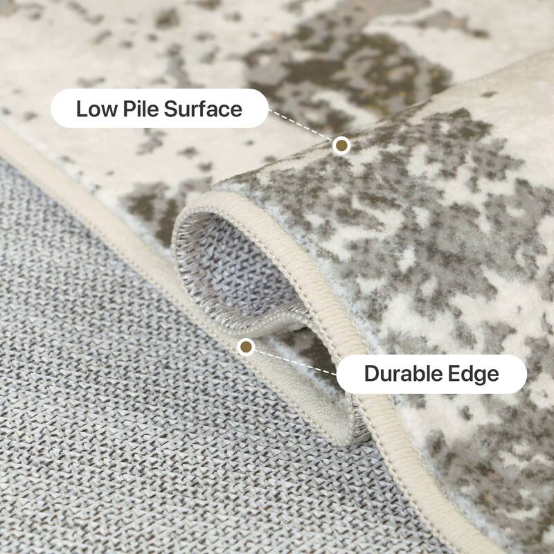 Mcow Abstract Taupe Collection Machine-Washable Non-Slip Area Rug - 8' x 10'