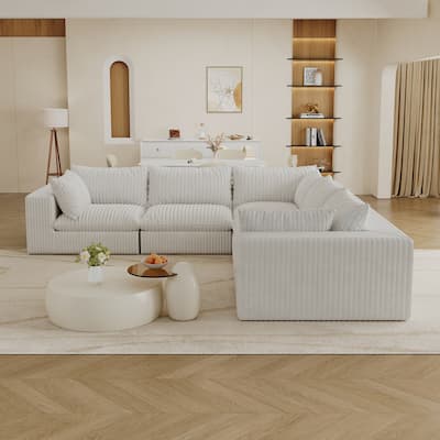 Corner Modular Couch Corduroy Deep Seat L-shaped Sectional Sofa