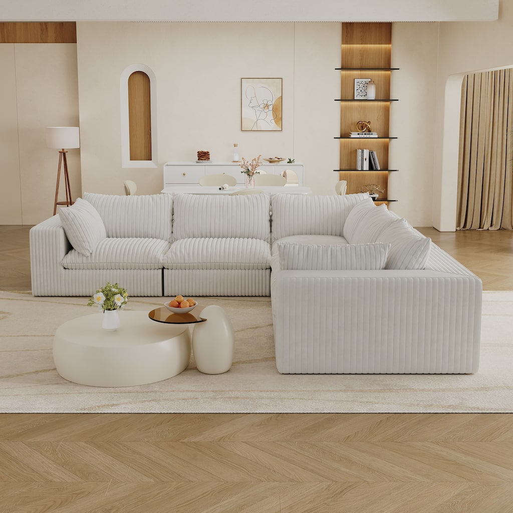 Corner Modular Couch Corduroy Deep Seat L-shaped Sectional Sofa