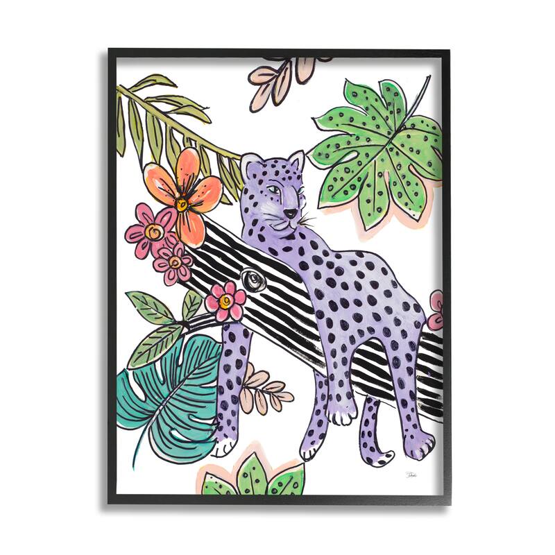 Stupell Abstract Purple Leopard Playful Striped Jungle Tree Framed Wall Art