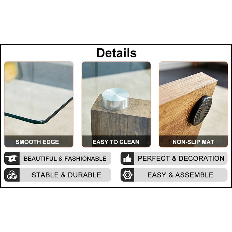 Rectangular Coffee Table with Tempered Glass Tabletop and White MDF Legs