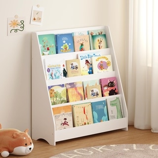 4-Tier Kids Bookshelf, Toddler Book Display Shelves, Helps Keep Bedrooms, Playrooms and Classrooms Organized,White