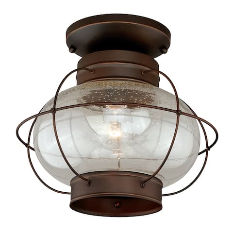 Chatham Bronze Coastal Globe Outdoor Flush Mount Ceiling Light Clear Glass - 13-in W x 12-in H x 13-in D