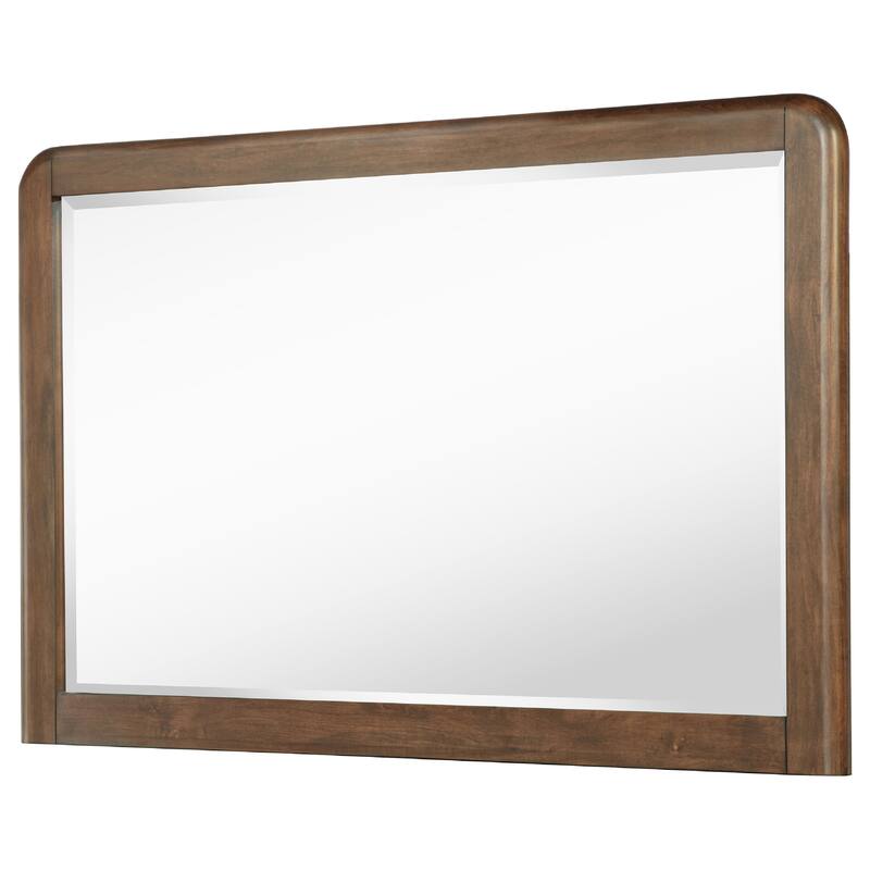 Rie Dresser Mirror, Walnut Brown Wood, Rounded Open Corners, 32 Inch