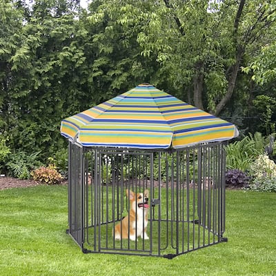 PawHut Heavy-Duty Outdoor Pet Cage Kennel with Weather-Resistant Polyester Roof, Locking Door, & Metal Frame
