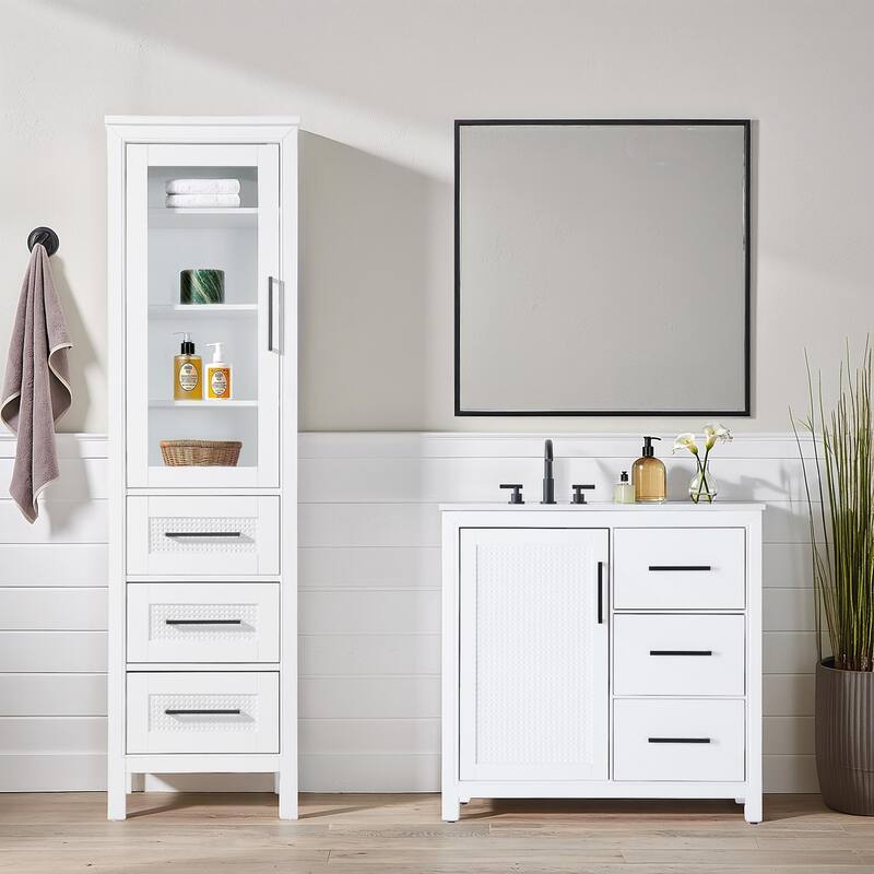 Winslow 16-28 Inch Bath Storage Glass Cabinet