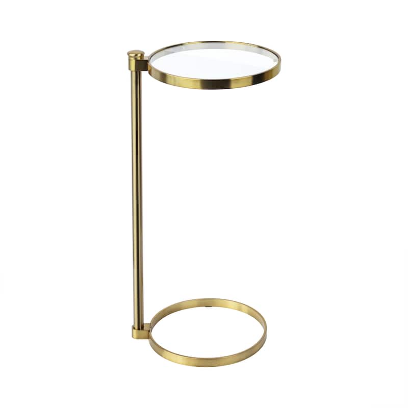 C Shaped Martini Drink Round Table with Black or Gold Metal Base, Carrara Marble or Tempered Glass top