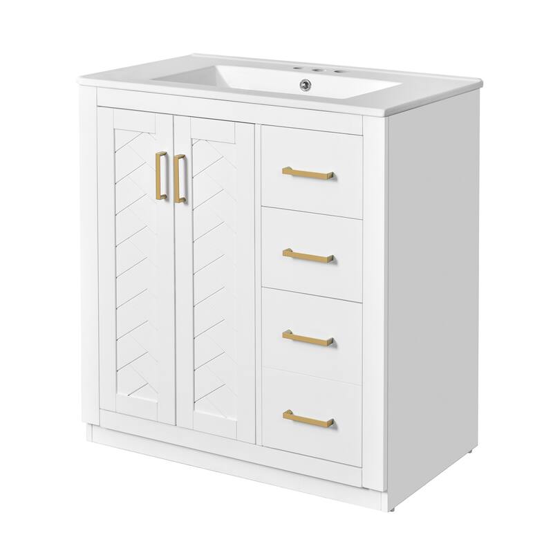 30'' Freestanding Bathroom Vanity with White Integrated Ceramic Sink - 30'' x 18'' x 34''
