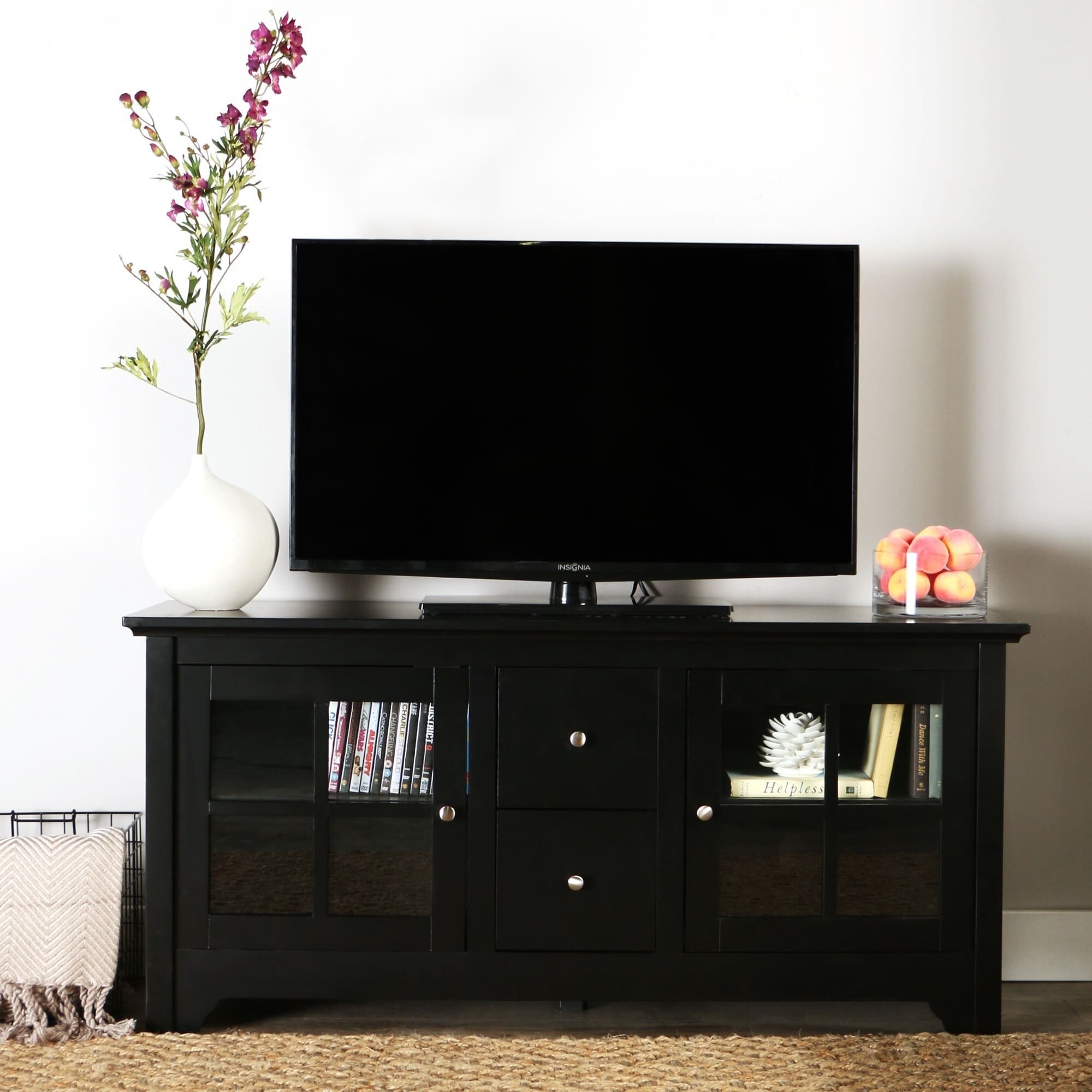 Porch Den Leona 53 Inch Black Glass Door Tv Stand Console Overstock 22727507