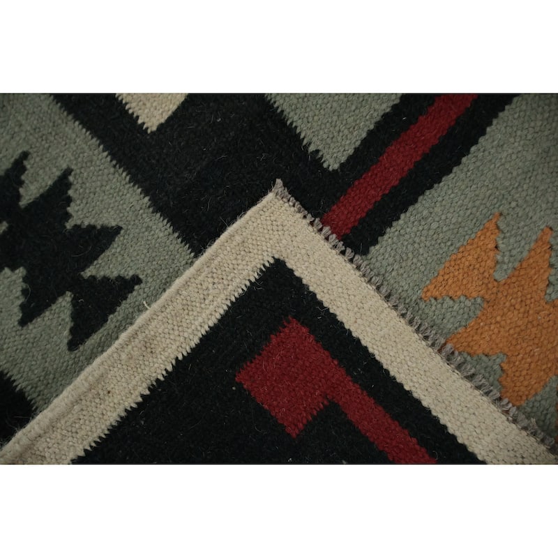 Hand Woven Oriental 100% Wool Carpet Southwestern Tribal Green Kilim Area Rug - 8' 0'' X 5' 0''