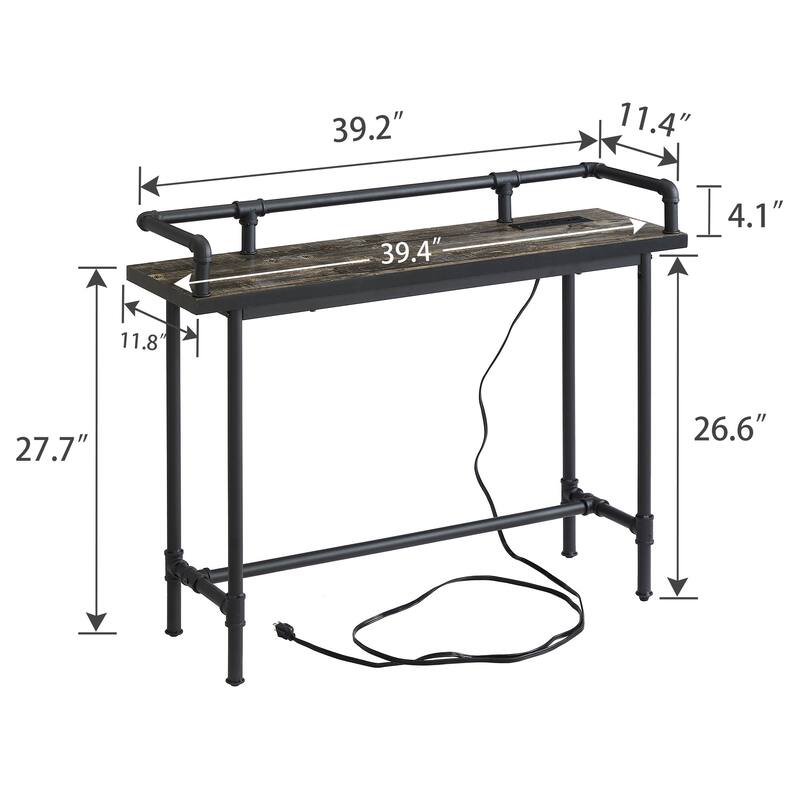 Mid Century Console Table with Power Outlet, Narrow Sofa Table, Sofa Couch Table with Charging Station USB Port