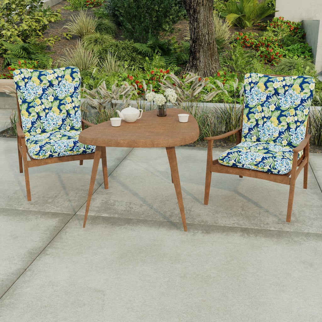 21" x 38" Blue Floral Outdoor Chair Cushion with Ties and Loop - 38'' L x 21'' W x 3.5'' H