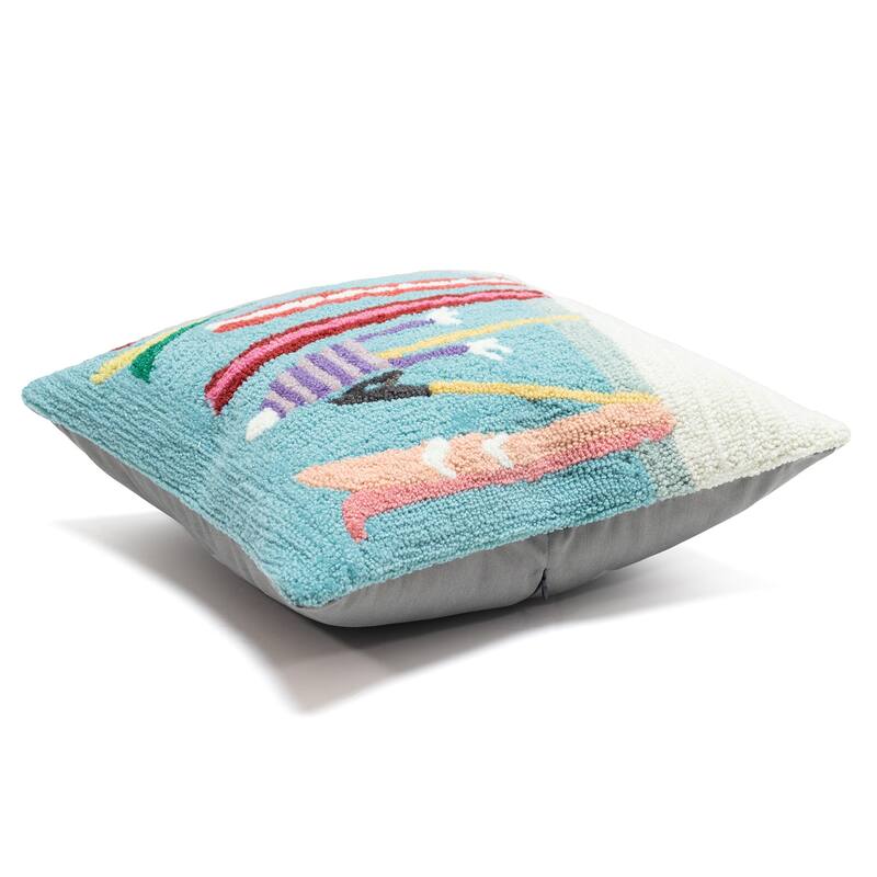 Liora Manne Frontporch Gone Skiing Indoor/Outdoor Pillow Blue 18" Square